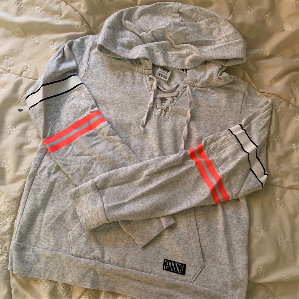 PINK lace up hoodie (XS)
